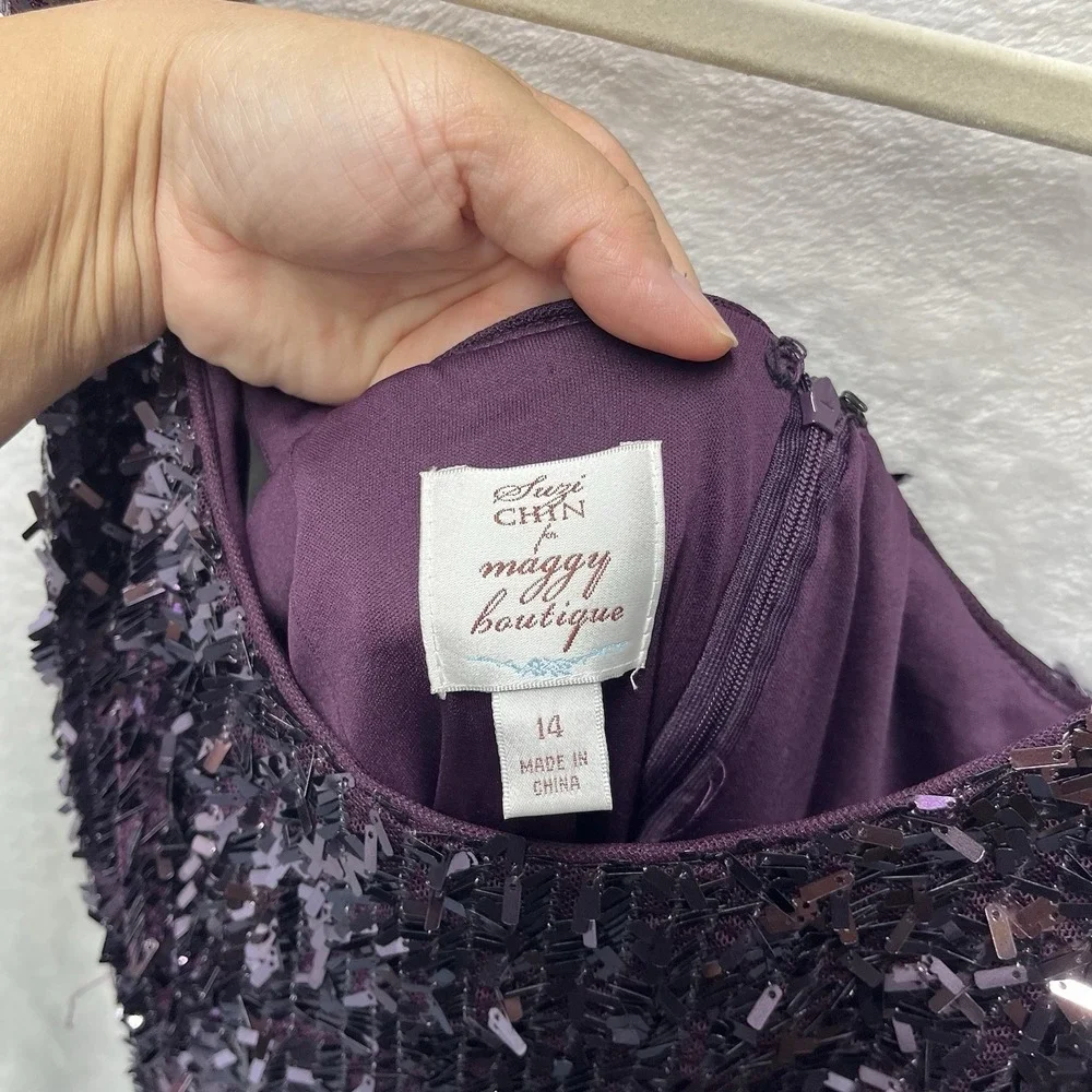 Suzi Chen for Maggy Boutique Sequin Mini Dress Womens 14 Purple Cocktail Party